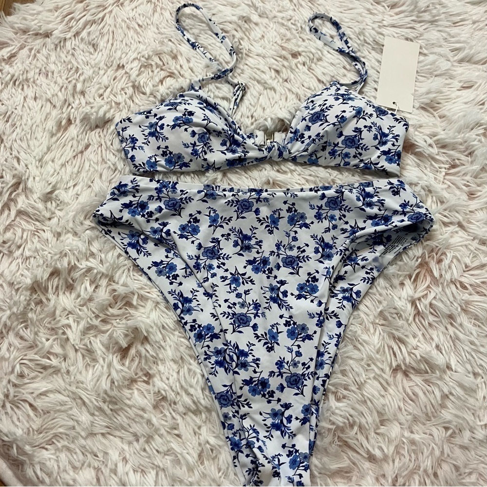 Sunday Brunch White Blue Floral Bikini Set